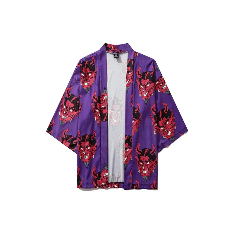 Bebovizi Japanese Demon Print Women Harajuku Cardigan Kimono Summer Loose Shirt Tops Casual Man Kimonos Coat Yukata Robe