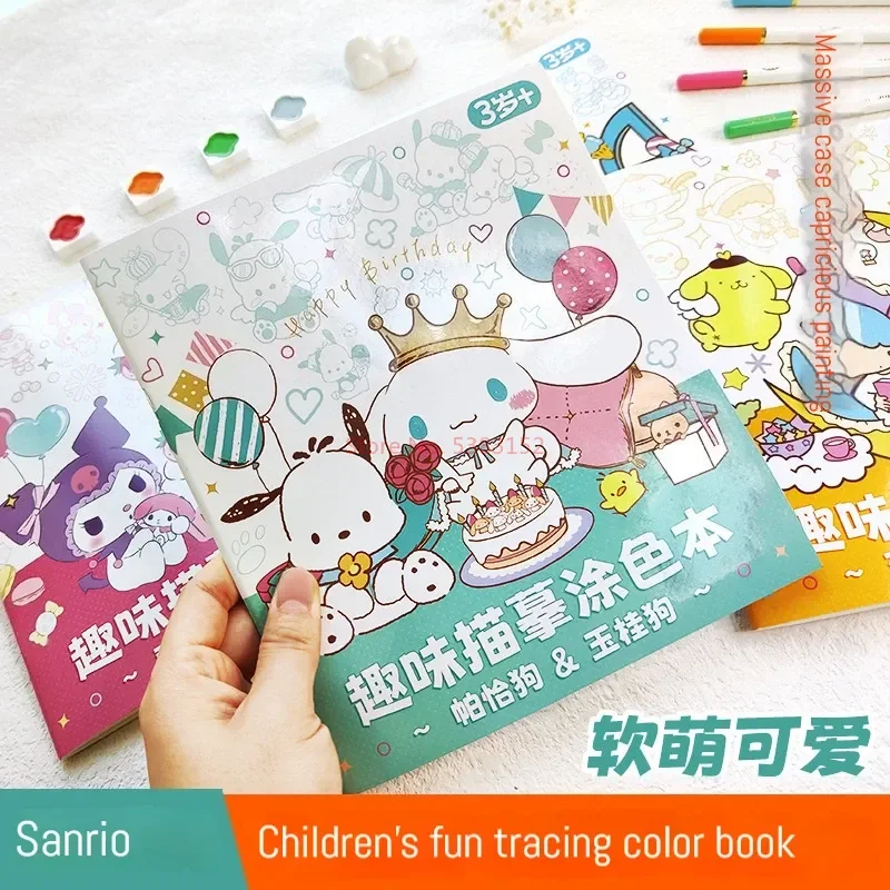 Kawaii Children'S Sanrio Painting Notebook Anime Sketching Coloring Copy Book Elementary School Cartoon Line Draft Coloring Gift