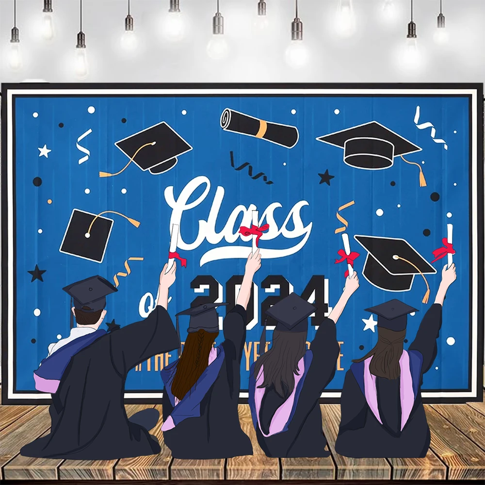 Graduação Celebration Backdrop, Parabéns Grad Banner, Graduate Photo Background, Decoração do partido, Classe de 2024, 100x150cm, 1PC