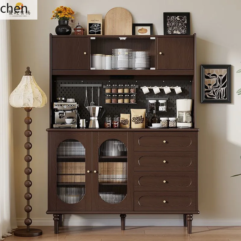ZML Solid Wood Sideboard High Cabinet Pegboard Wall-Mounted Integrated Storage Cabinet with Socket