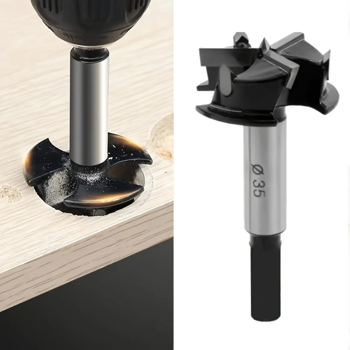 Three Blade Woodworking 35mm Hole Opener, Aircraft Hinge, Adjustable Limit Woodworking Drill Bit