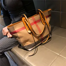 Bolso de mano Vintage de gran capacidad para mujer, bolso de mano de cuero PU de lona para oficina, sin logotipo, Asa superior