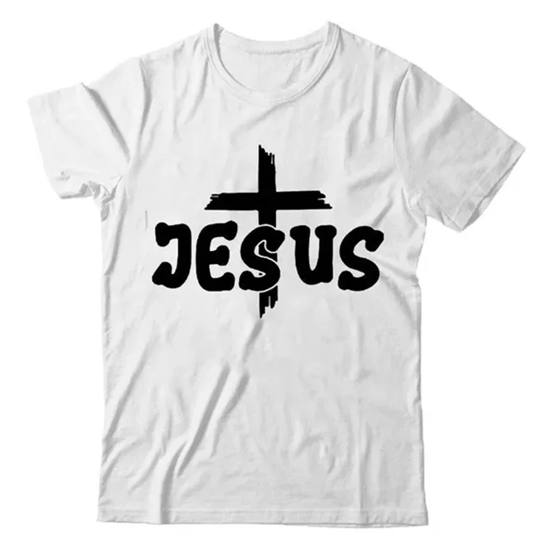 Jesus Loves Me to the Cross an Back Men\'s Short Sleeve T-shirt Funny Printing T-shirt Men\'s Cool Top Jesus Shirts