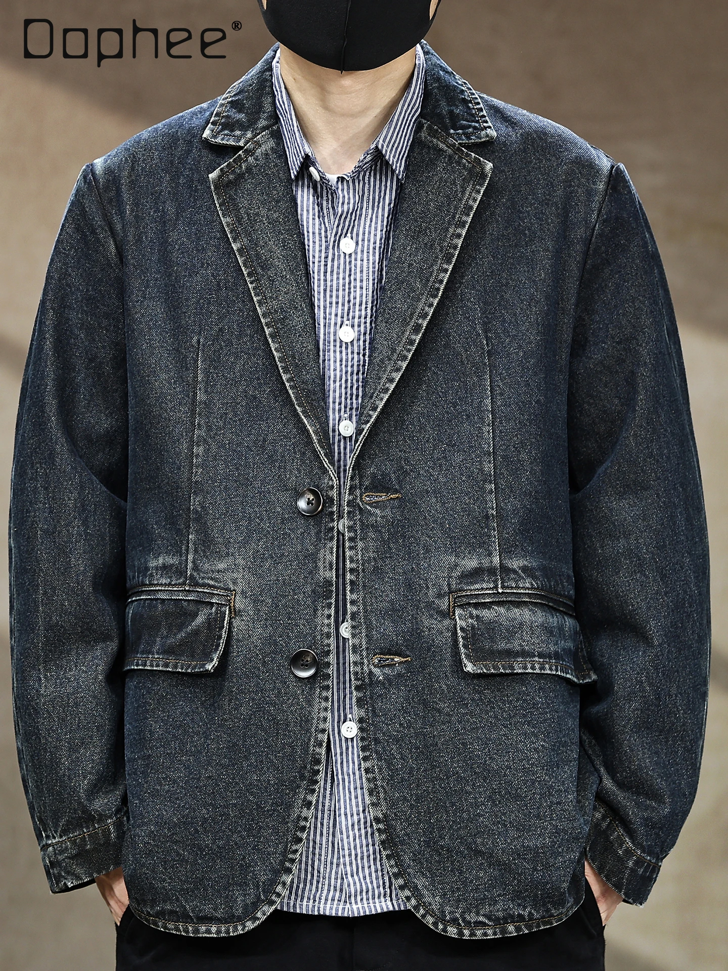 

2025 весенне-осенний новый винтажный потертый джинсовый повседневный модный пиджак, молодежный крутой красивый мужской синий свободный костюм, пальто