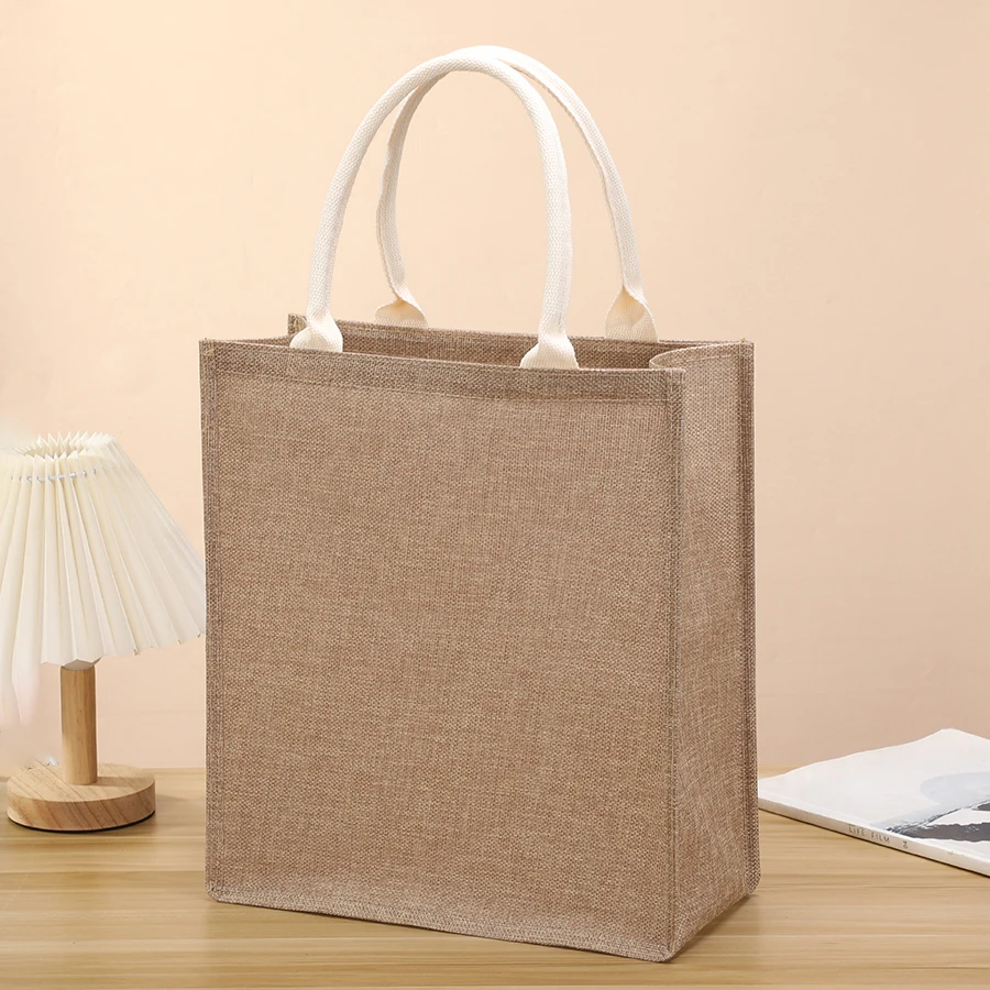 

Монохромная минималистичная мужская сумка из искусственного льна, сумка для покупок большой вместимости, повседневная сумка для обеда и сумка для путешествий