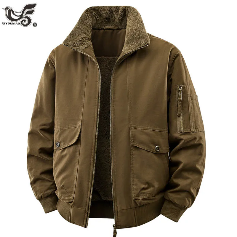 100% Cotton Flight Jacket Men's Winter Autumn Wool Liner Thick Casual Cargo Jackets Streetwear Father Parkas Coats Men Clothing