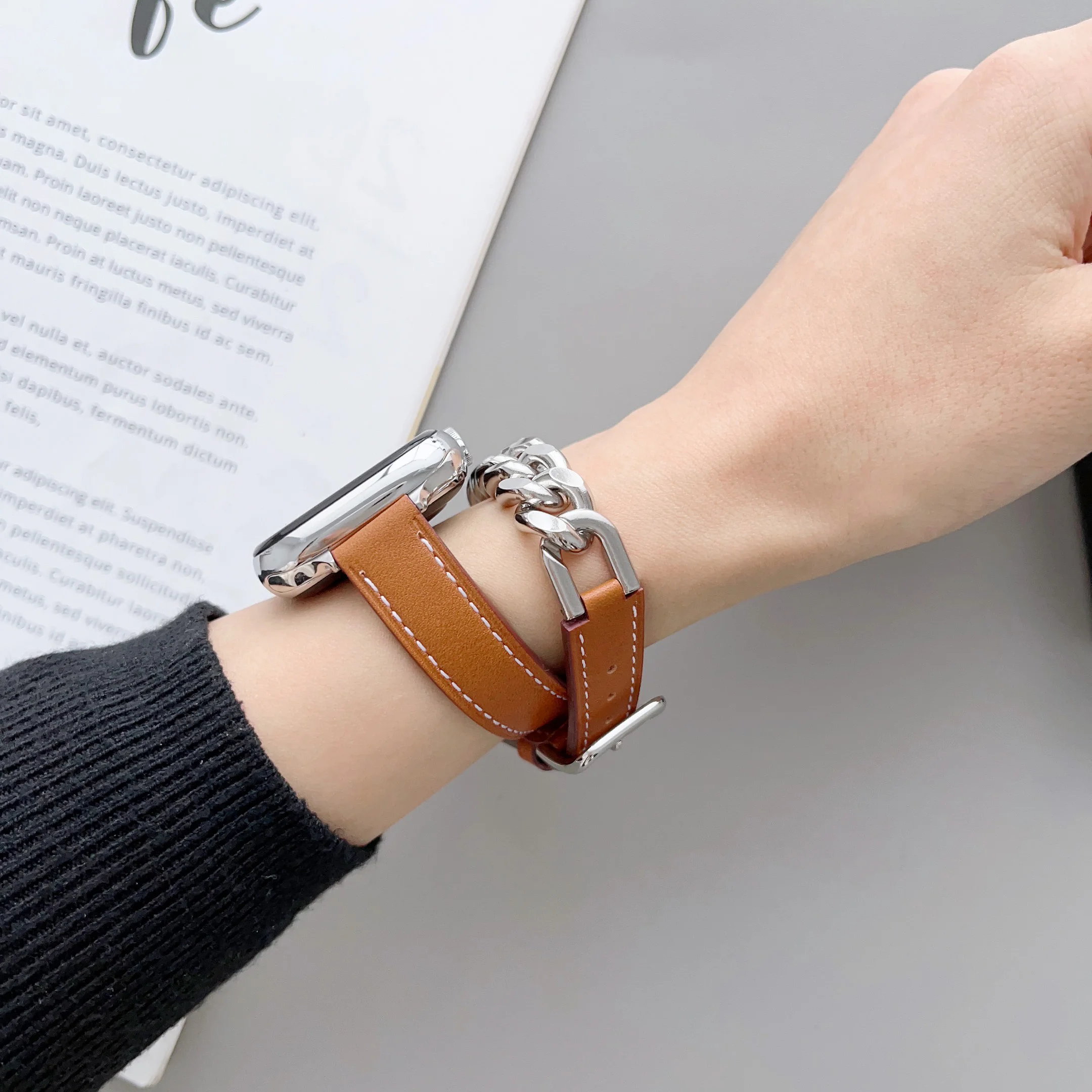 Leather Correa For Apple Watch 8 Ultra 49MM Strap 45mm 41mm Replacement  Double Tour Metal Bracelet For IWatch Series 8 7 44mm