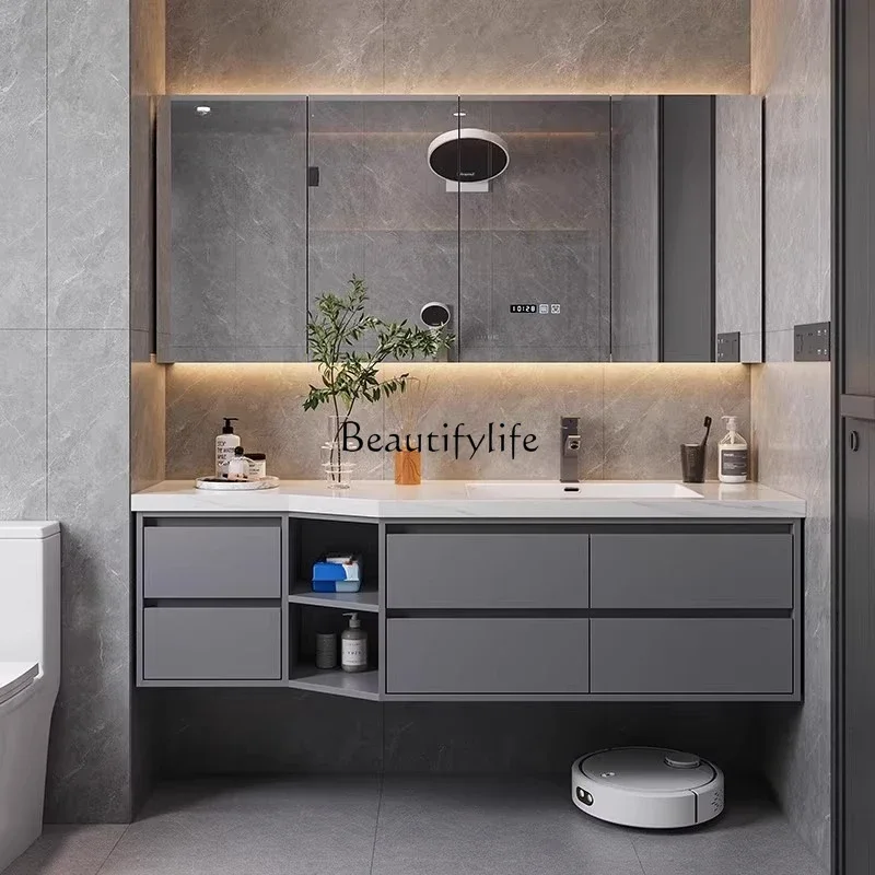 

yj32 Designer bathroom cabinet simple smart rock slab washbasin cabinet combination bathroom washbasin special-shaped