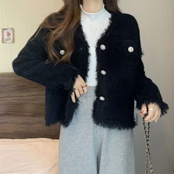 Biyaby New Tassel Knit Cardigan Coats Women Korean Imitation Mink Velvet Long Sleeve Cardigans Woman 2023 Luxury Loose Jacket