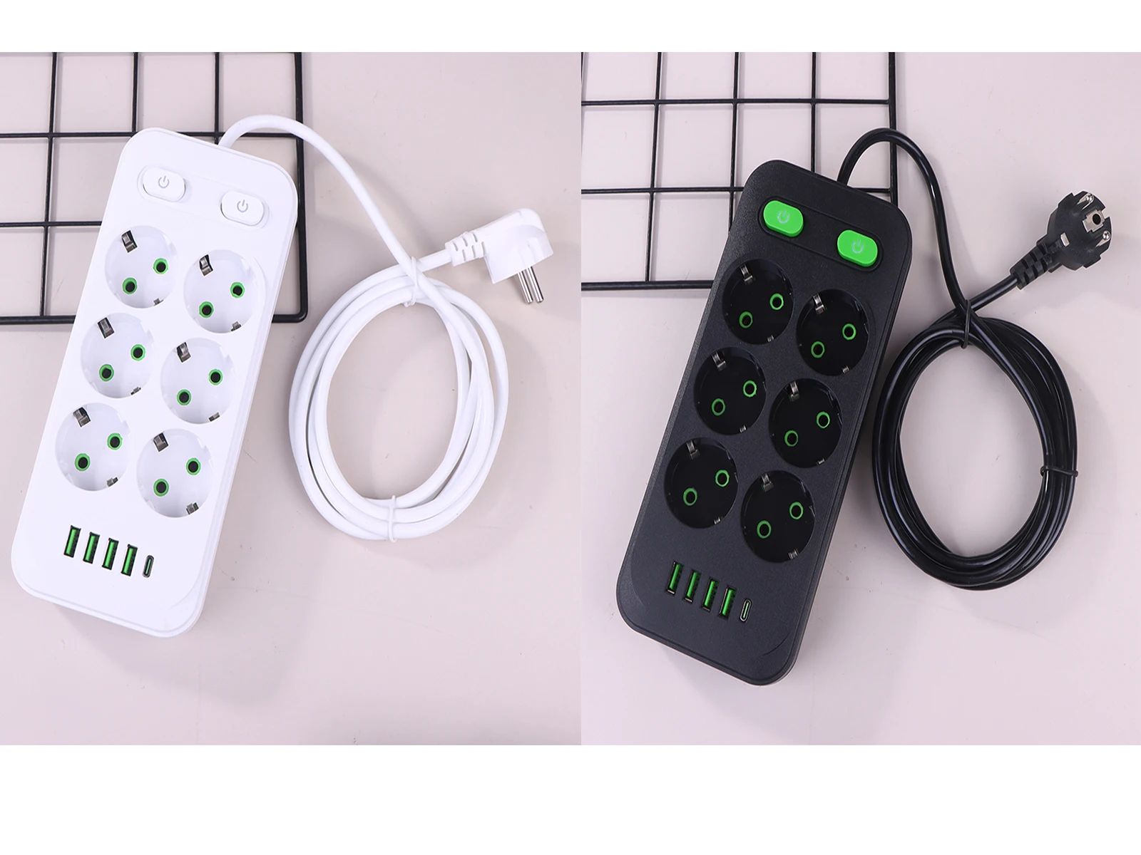 

European Standard Socket 2M Extension Cord and Network Filter EU Standard Power Adapter with USB-C Multi Plug Outlet Strip