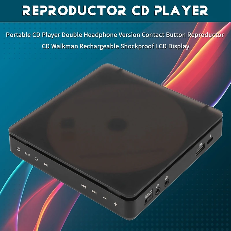 Portable CD Player Double Headphone Version Contact Button Reproductor CD Walkman Rechargeable Shockproof LCD Display