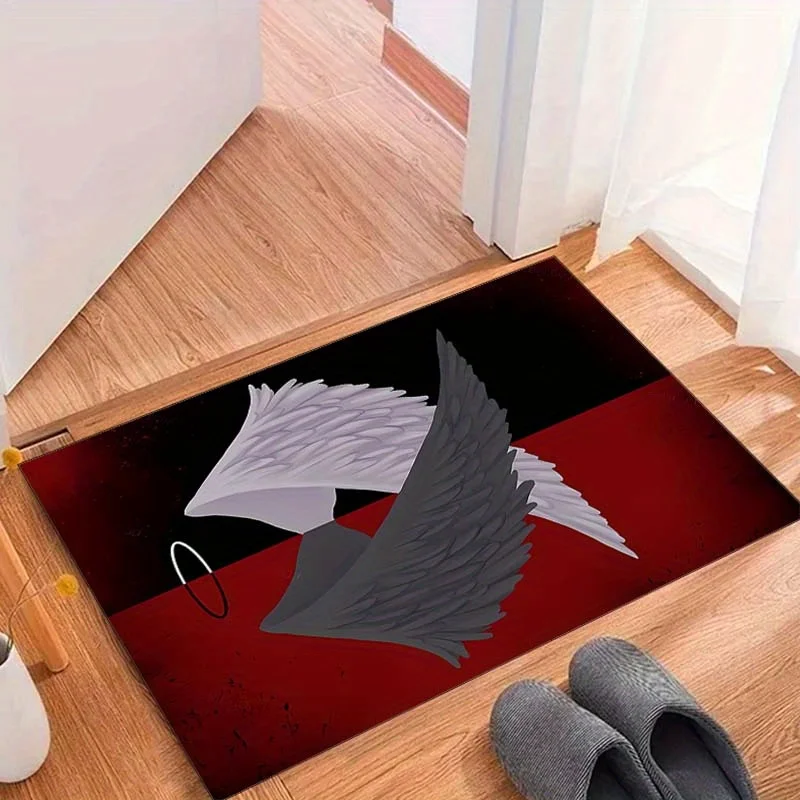 

1pc Black and white wing carpet, crystal velvet fabric, suitable for bedroom and living room decoration