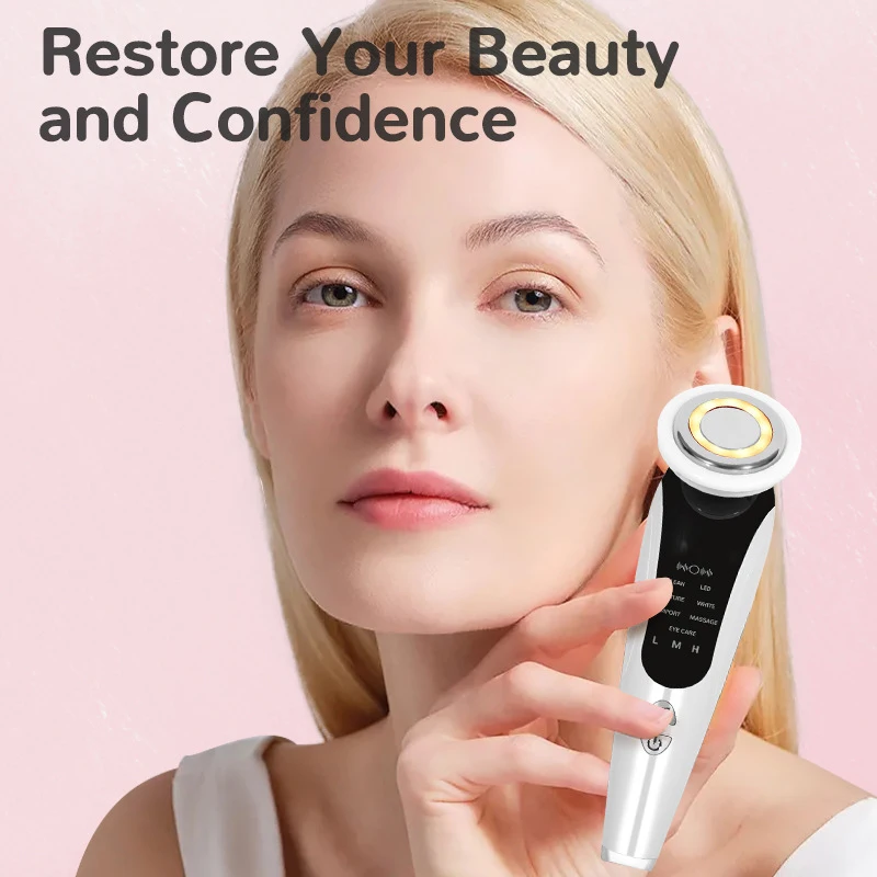 7 in 1 Facial Massager EMS Face Lifting Device with Vibration Hot Compress Skin Rejuvenation Face Firming Deep Cleansing Beauty