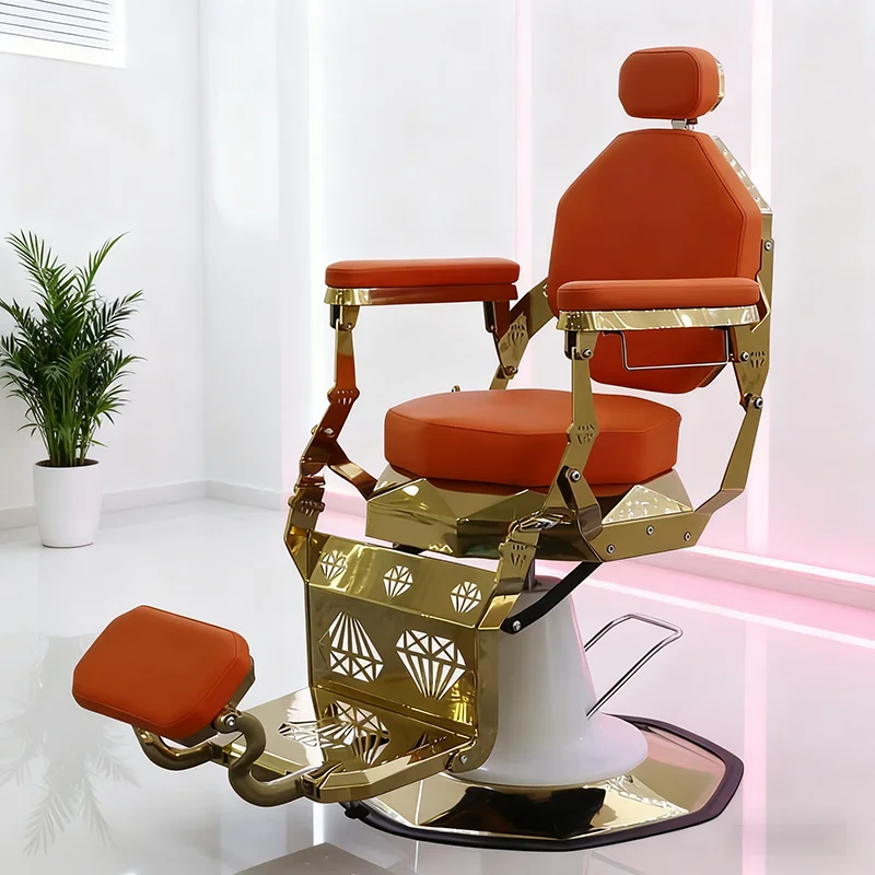 Luxury Diamond Shaped Base Orange Hairdressing Chair Heavy Duty Hair Salon Barber Chair for Wholesale