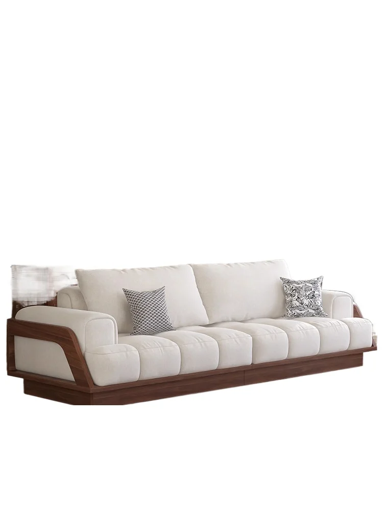 

Medieval solid wood sofa Nordic retro living room simple small apartment walnut fabric piano sofa