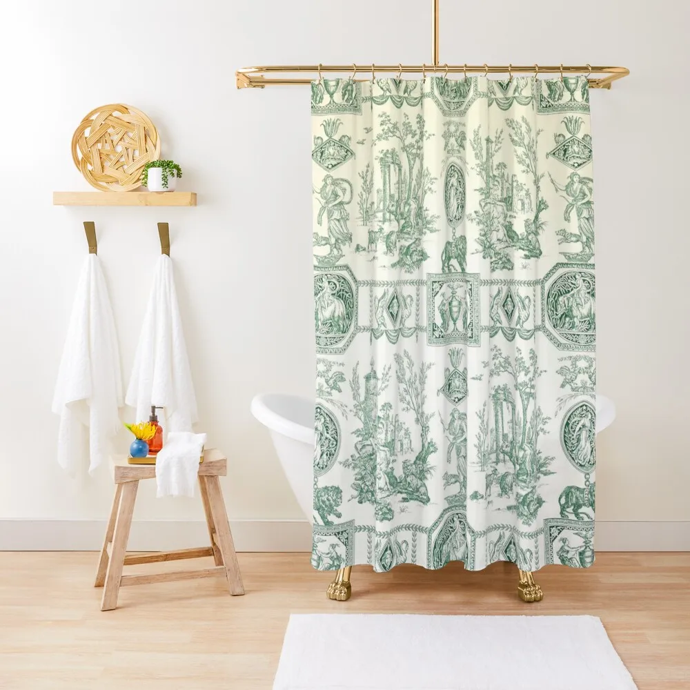 

Green Toile de Jouy Shower Curtain Bathroom Decor Shower For Bathroom Shower Bathroom Modern Accessory Bathrooms Curtain