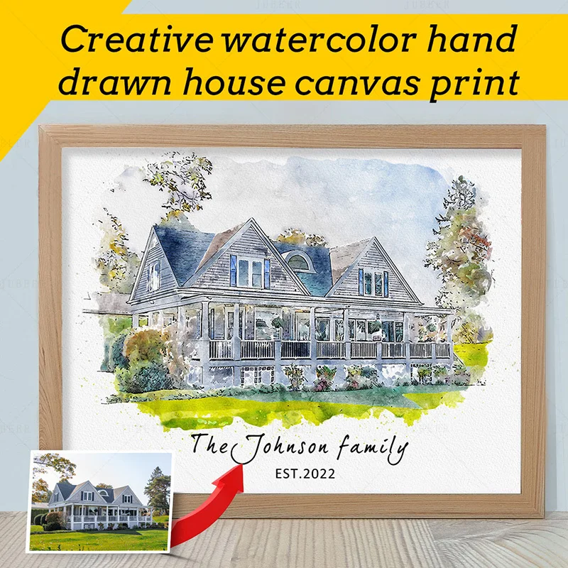 Custom print Watercolor House Poster Portrait Realtor Closing Gift Canvas Wall Art Creative Family Pictures for Home No Frame