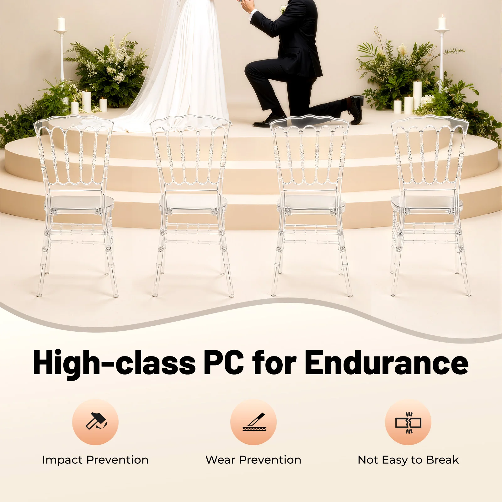 4 قطع كراسي كمبيوتر شفافة بتصميم حديث، سعة تحميل 330 رطل شديدة التحمل، سهلة التنظيف والتكديس، للمقهى/المنزل/المناسبات