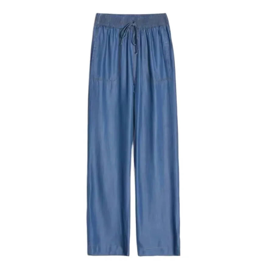 Pantalones Vaqueros clásicos de pierna recta con cordones para mujer, pantalón vaquero holgado informal, Capris azules, moda coreana