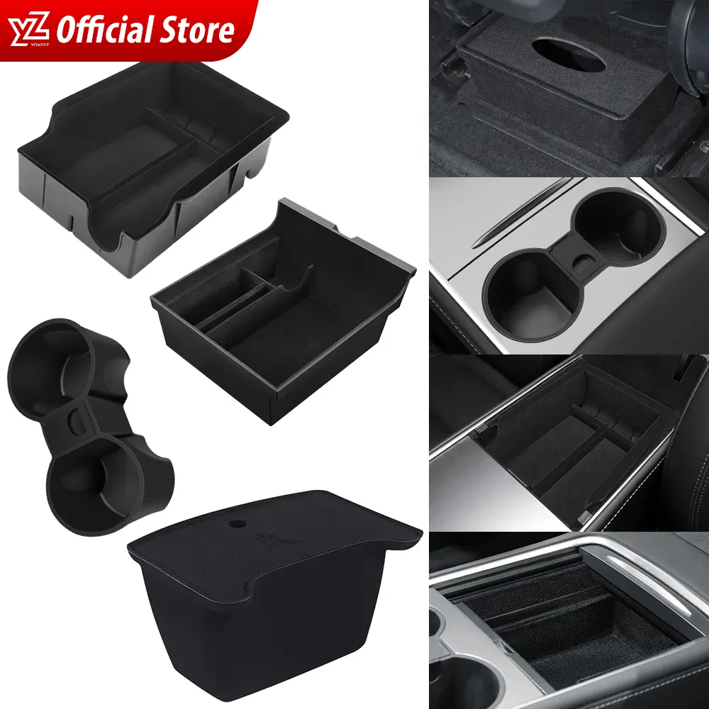 For Tesla Model 3 2022 Model Y 2023 Storage Box Center Armrest Hidden Box Cup Holder Interior Organizer Car Accessories