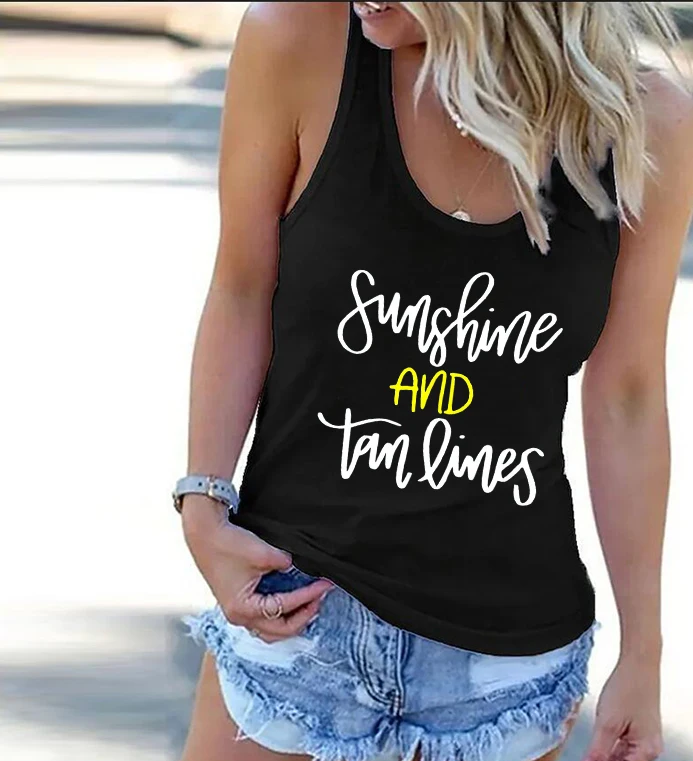 Sunshine and Tan Lines Summer Tank Tops Muscle Tank Beach Shirts Vacation Shirts Swimsuit Cover Up Beach Coverup Custom XL