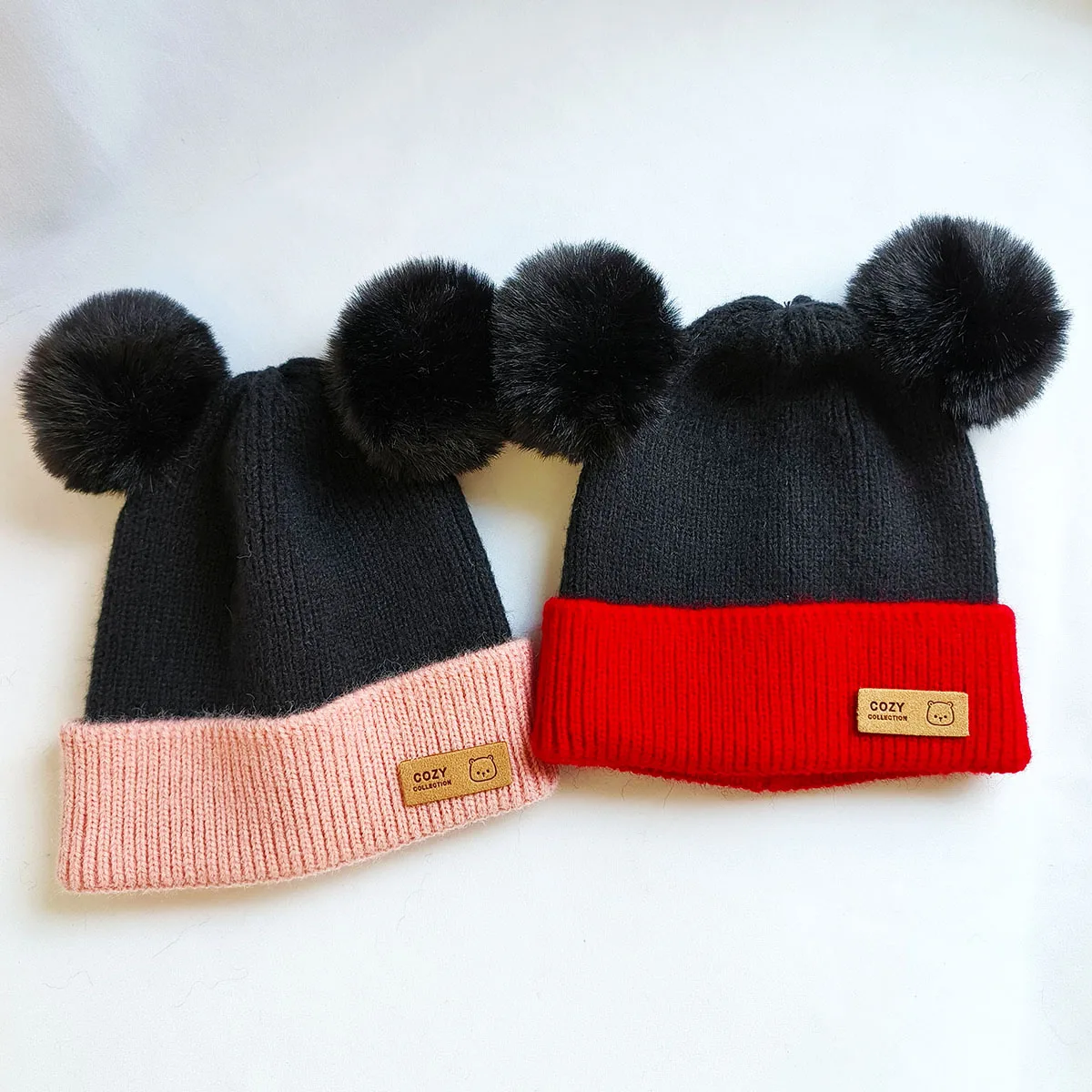 Cozy Winter Baby Hat Soft Cartoon Mouse Head Hat for Girls Boys Pom Pom Ball Hat for Kids Outdoor Warm Newborn Cap Infant Hats