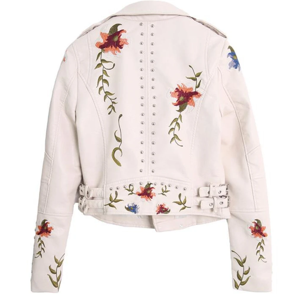 2023spring New Embroidery Short Women\'s Jacket Rivetpuleather Coat Embroidery Machine Car Coat