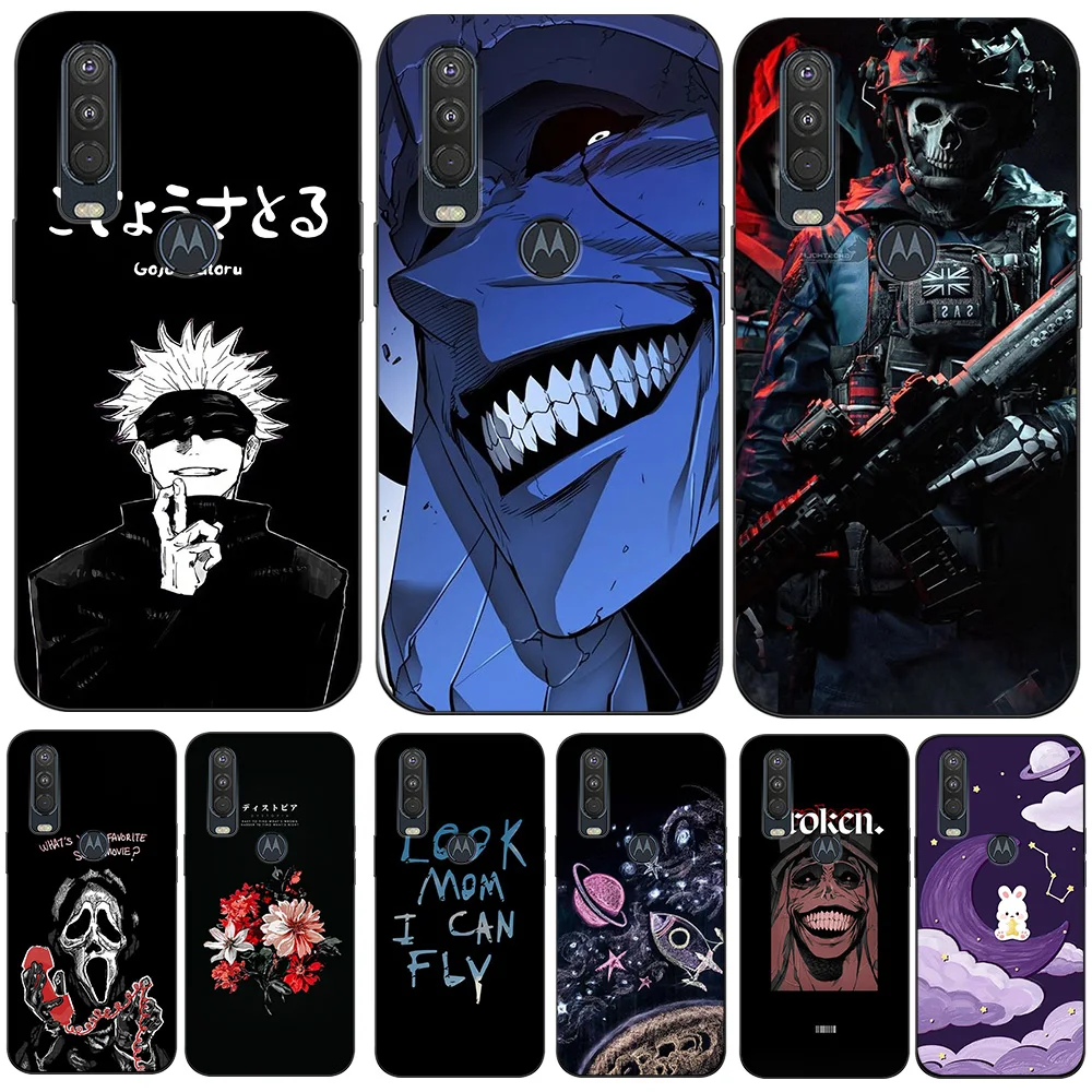 For Motorola Moto one Action Phone Case Soft Silicone Protective Tpu Case cute anime army snake