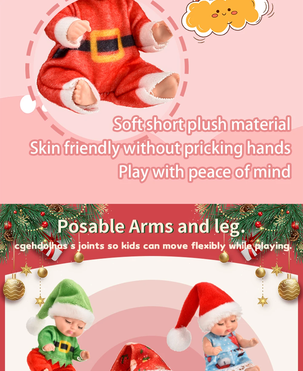 12-teiliges Weihnachts-Reborn-Puppen-Set, Simulations-Prinzessinnen-Puppen, Niedliches Schlafendes Baby mit Kleidung und Zubehör, Weihnachtsgeschenk – Detail 8