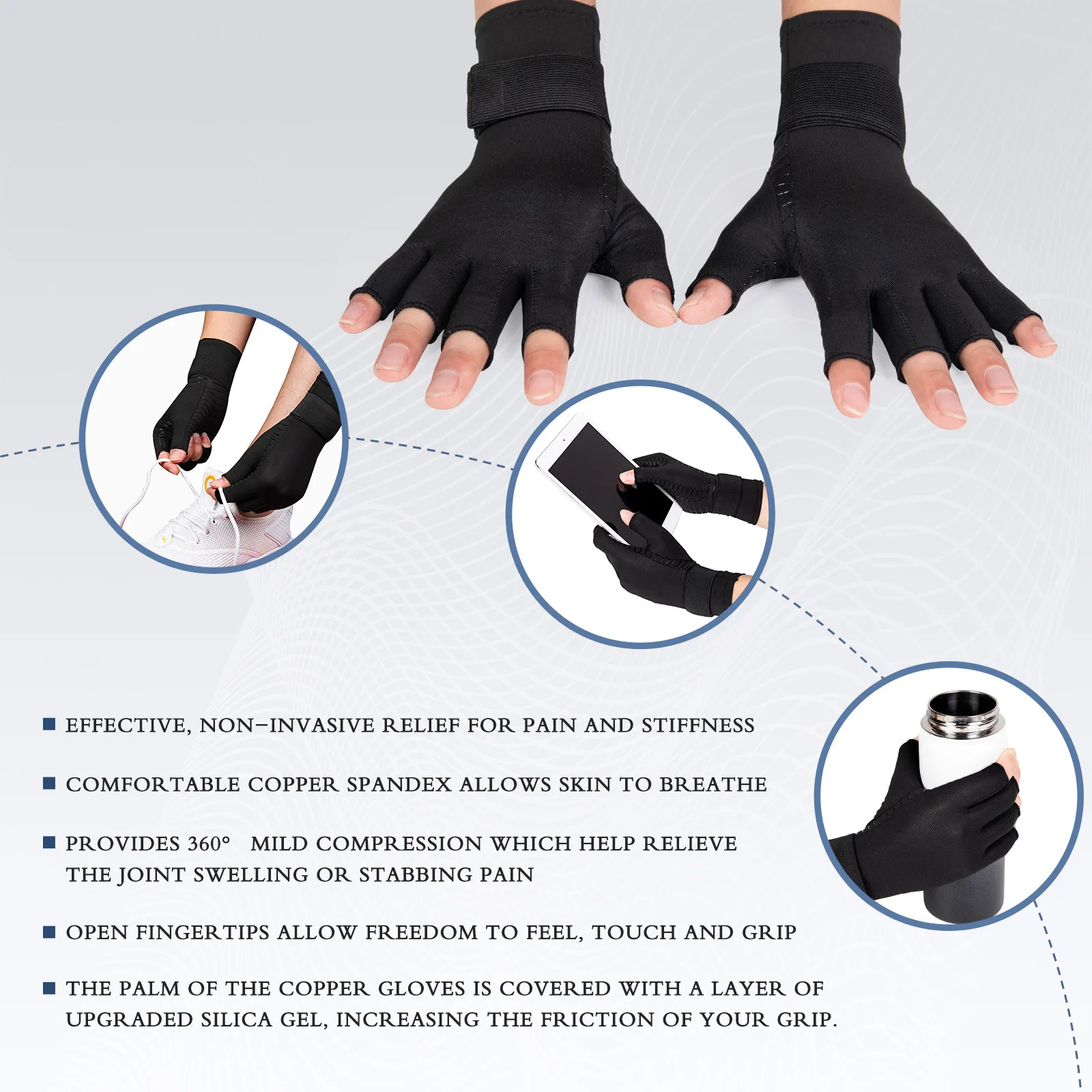 Thx4COPPER Compression Arthritis Gloves with Strap,Carpal Tunnel,Typing,Support(PAIR)