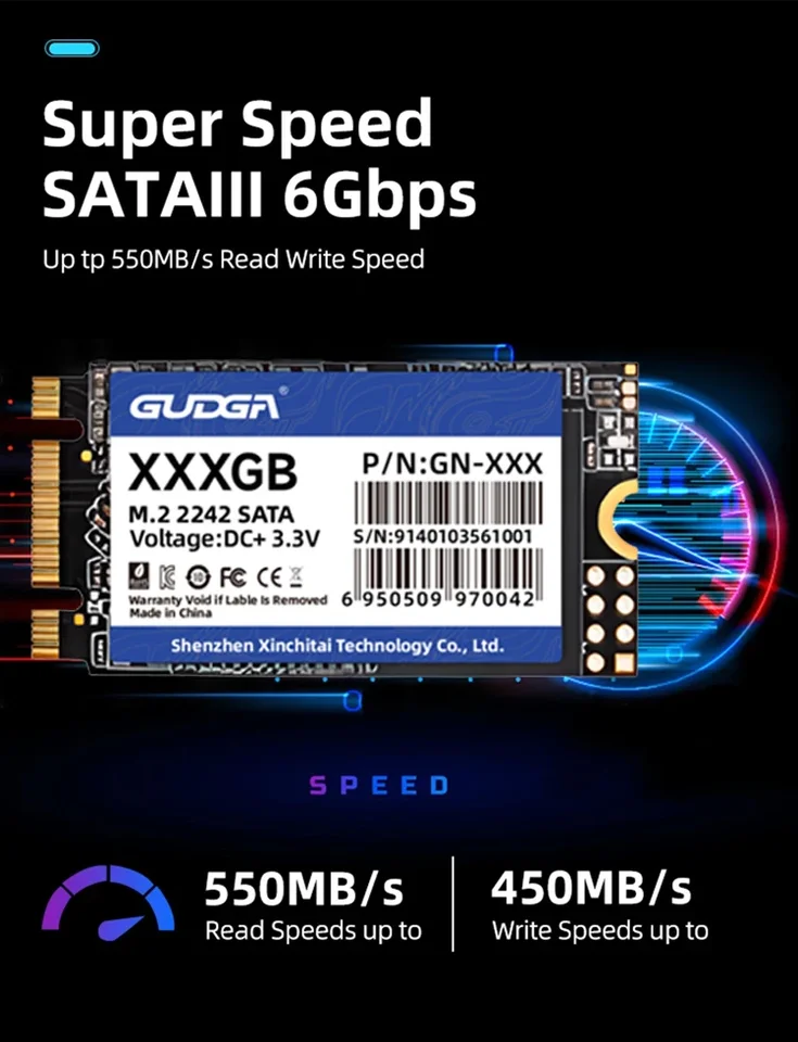 【健康100】1TB SSD M.2 2242 SATA GUDGA製　片面実装 GUDGA SSD M2 SATA M.2 NGFF SATA III Solid State Drive 64GB 128GB