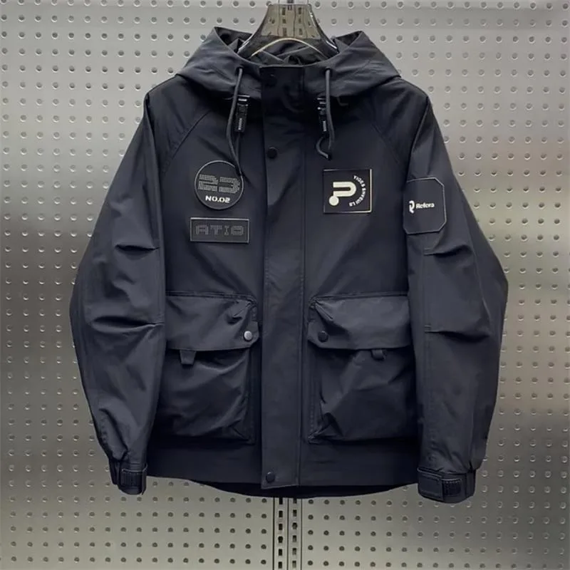 

Loose Fit Hooded Jaet Men's Faionable Youthful Polyester Fiber Windproof Long Sve Zipper Closure Casual Workwear Coat