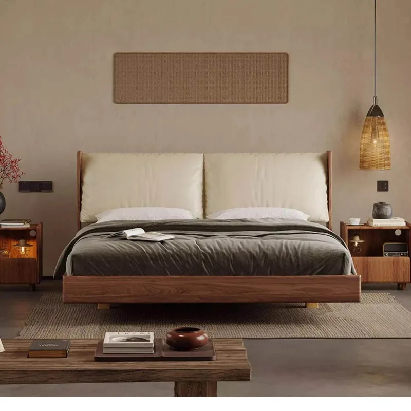 North American black walnut suspension  Nordic all solid wood Modern simple 1.8m double  Soft wedding