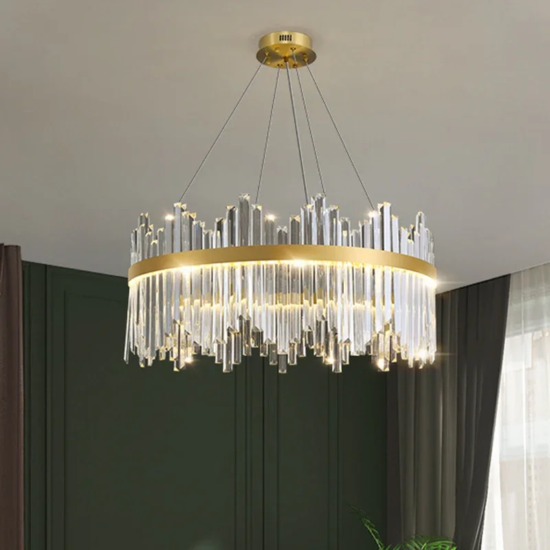 Modern luxury ceiling chandelier round shiny dimmable chandelier suitable for living room bedroom crystal lighting fixtures