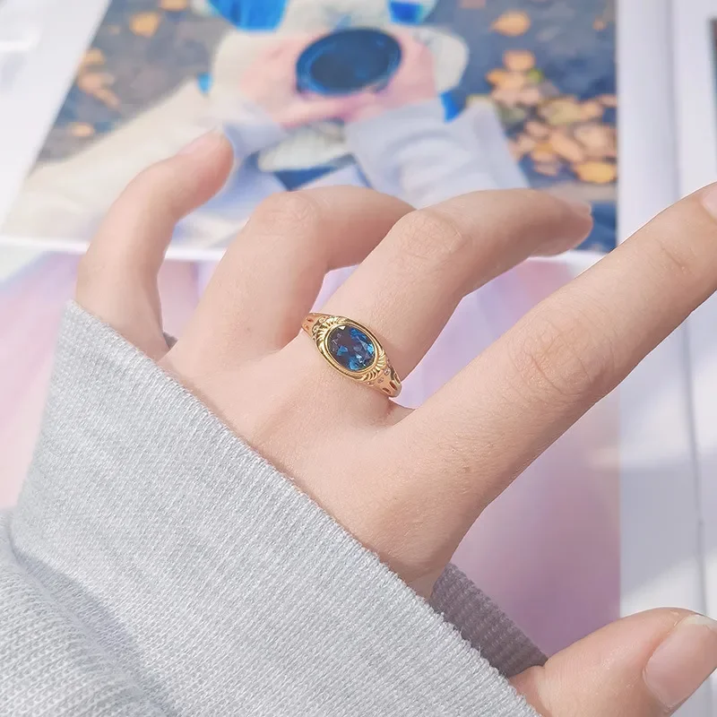 Natural gemstone London blue topaz colored treasure ring women's s925 sterling silver index finger ring Xiaohongshu Douyin