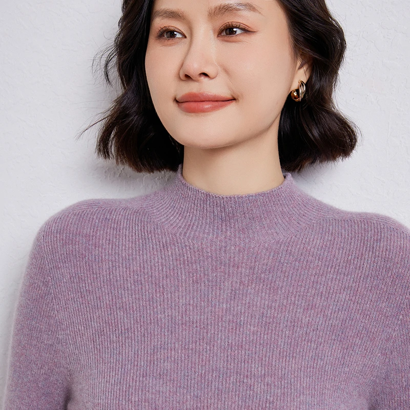 

Women's 100% wool pullover sweater in autumn and winter long half high neck high elasticity sweater loose and soft high-quality