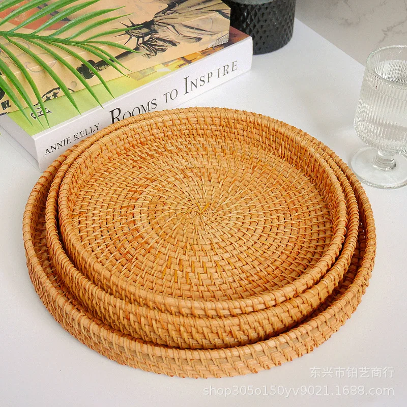 Cesta de frutas de ratán de Vietnam, cesta de pan japonesa tejida a mano, cesta de pan al vapor, cesta de almacenamiento para el hogar, bandeja redonda