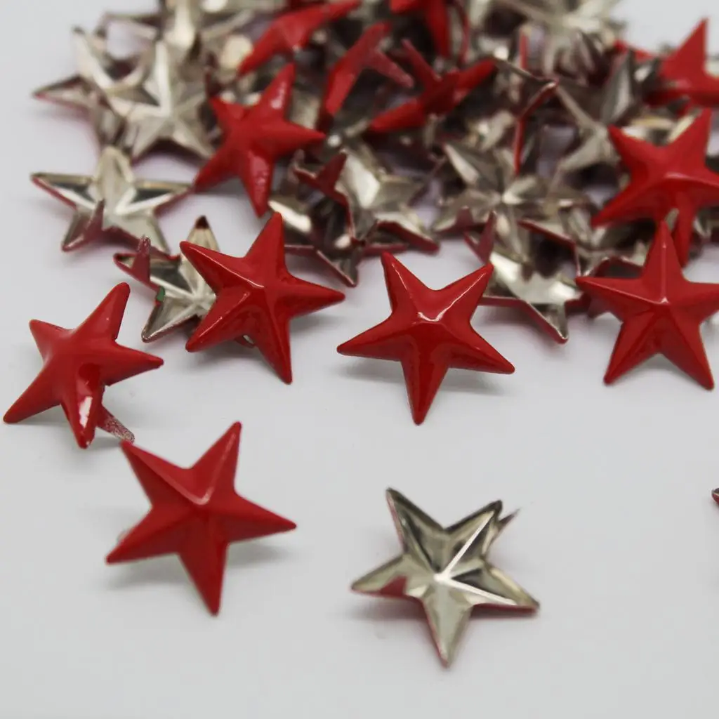 50Pcs Big Red Star Rivet Stud Punk Leathercraft DIY Punk Claw Rivets 15mm