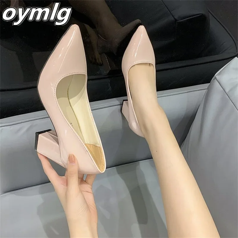 Pointed toe shoes women\'s thick and high heels 2022 new women\'s shoes spring shallow mouth size 33-43 women\'s single shoes