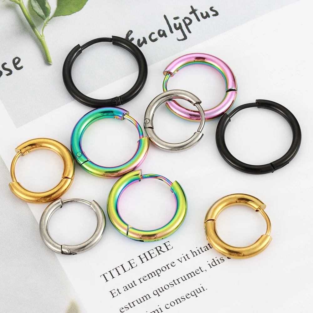 10pcs Stainless Steel Hoop Earrings 2.0mm 2.5mm  Ear Ring for Men Women Gold Color Black Colorful Round Circle Earring Wholesale