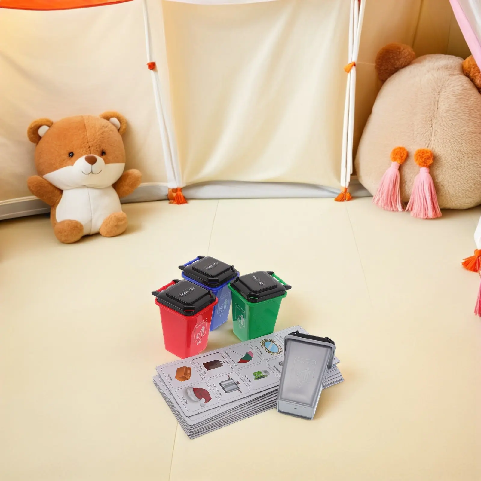

1Set Educational Waste Classification Card Game Multicolor English Garbage Sorting Bins Mini Trash Can Preschool Learning Family