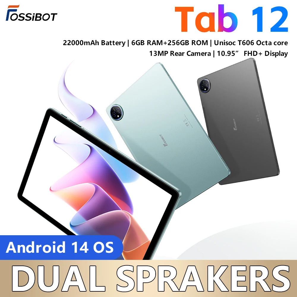 Fossibot-Tablette PC Tab 12, écran FHD 10.95 ", 18 Go de RAM, 256 Go, Dean, Android 14, T606, Octa-Core, batterie 7000mAh, OTG