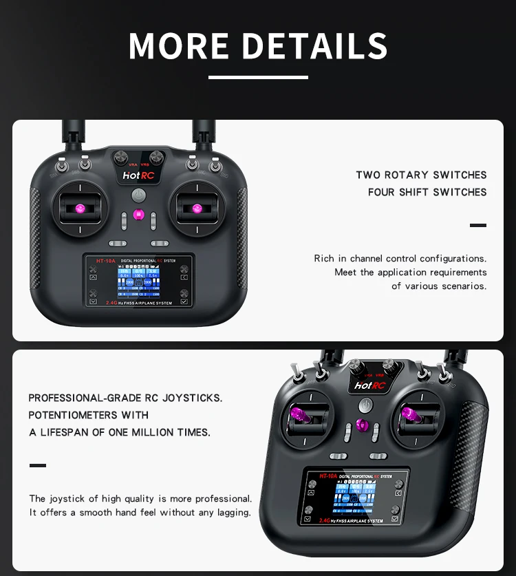 HotRC HT-10A Transmitter HT10A 2.4G 10CH Left / Right Hand Throttle Remote Control F10A Receiver for RC Plane Drone Aircraft Car