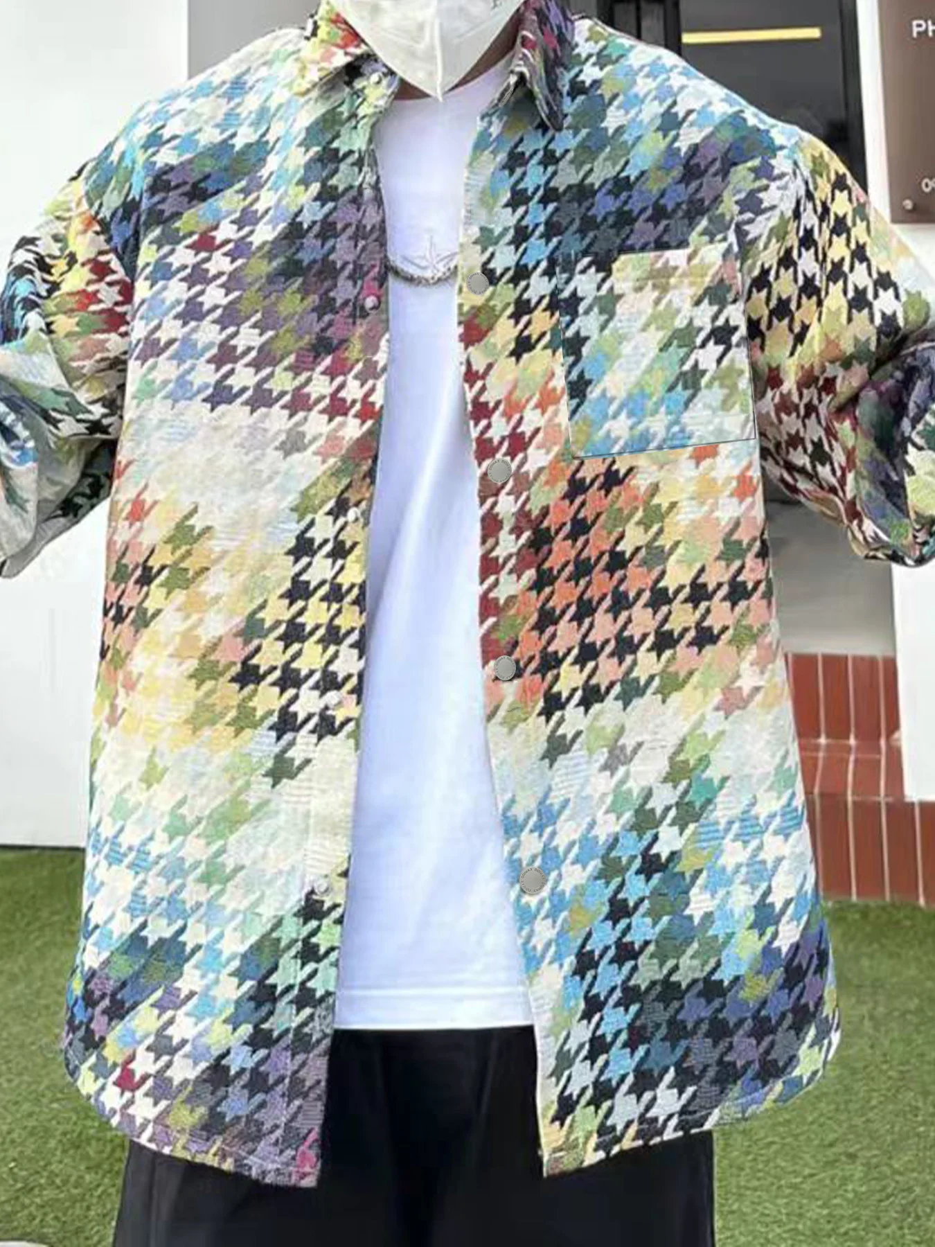 

Early autumn new style personalized color-blocking gradient design Korean version fashion casual men's trendy versatile jacket