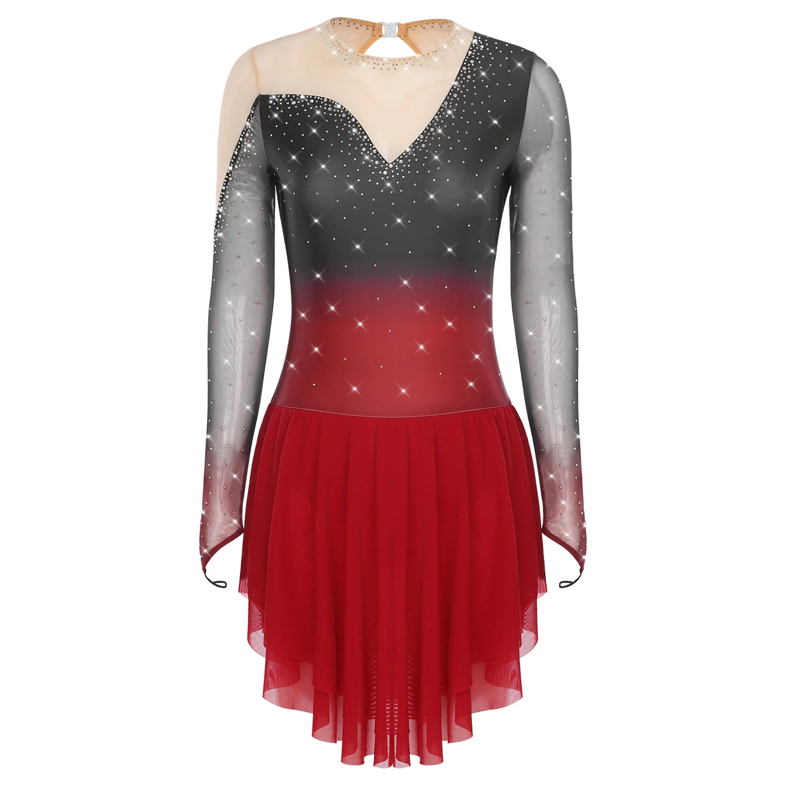 

Women Artistic Figure Skating Ballet Lyrical Dance Dress Sheer Long Sleeves Glittery Rhinestones Rhythm Gymnastics Dance Dress