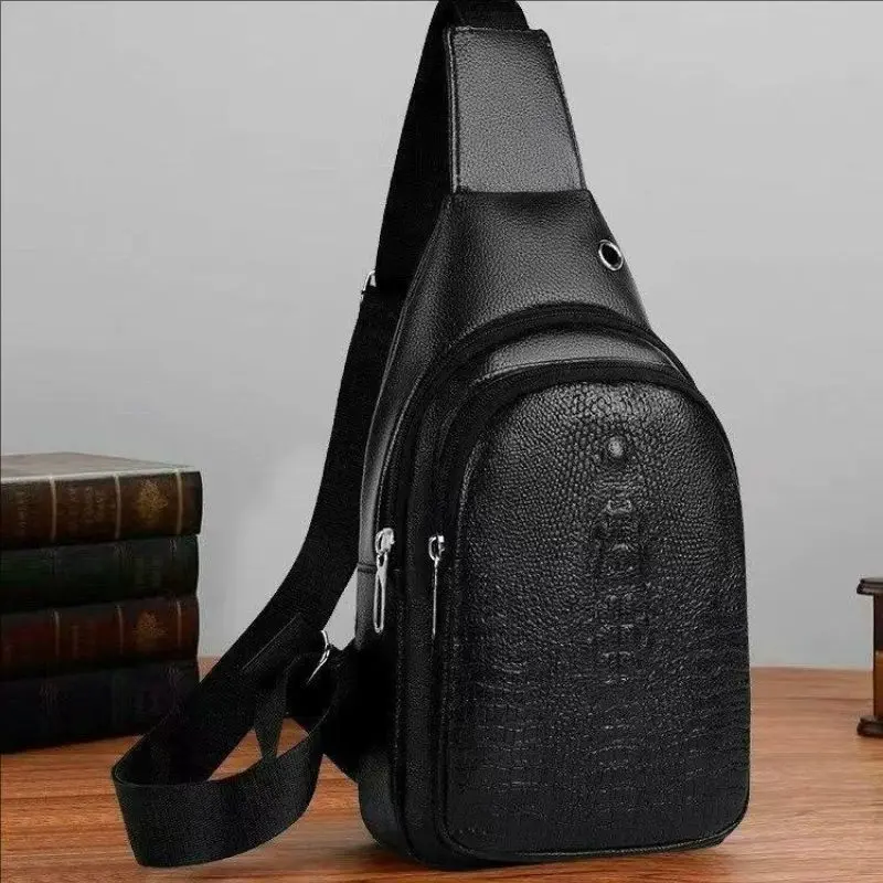 Luksusowa marka męska skórzana torba na klatkę piersiowa torba typu Crossbody z aligatora męska torba piersiowa torba sportowa z wzorem krokodyla — zdjęcie 3