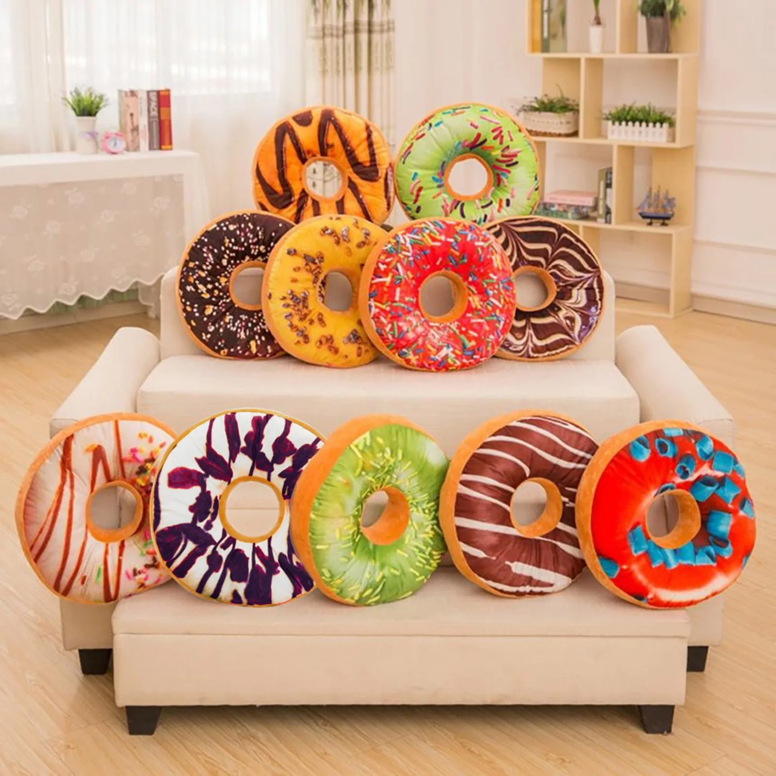 

Donut Pillow Pillow Cover Soft Plush Seat Pad Cute Foods Cushion Cover Office Lunch Break Waist Pillow Chair Cushion