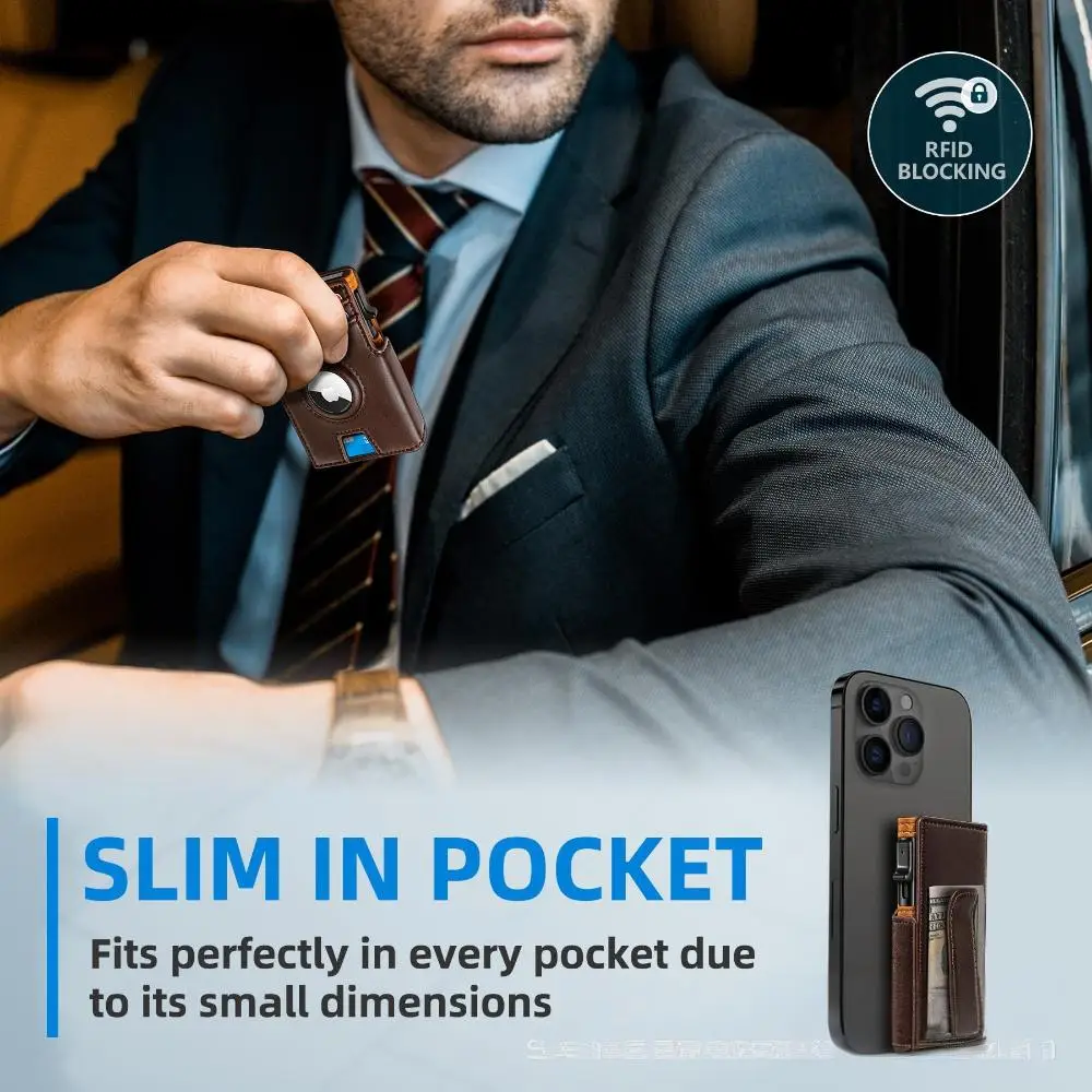 Мужской кошелек с зажимом для денег, карман для монет, удостоверение личности, окно в подарочной упаковке, тонкий умный передний карман, кошелек с блокировкой RFID, всплывающий держатель для карт