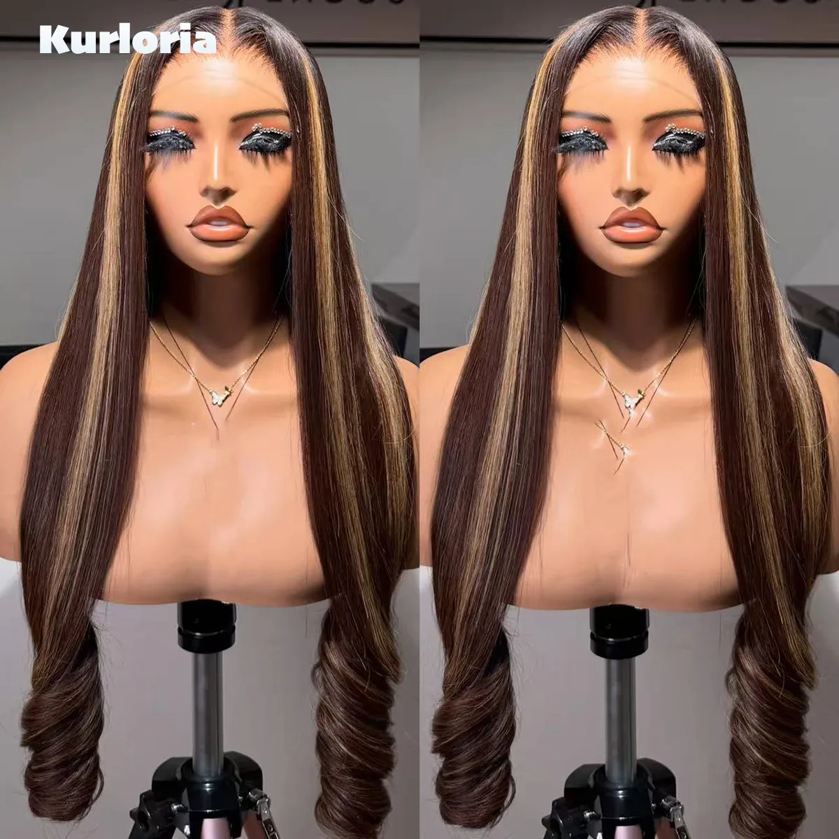 Straight with Curled Ends Highlights Blonde 13x4 13x6 HD Transparent Lace Front Wig Wear and Go Glueless 100% Human Hair Wig