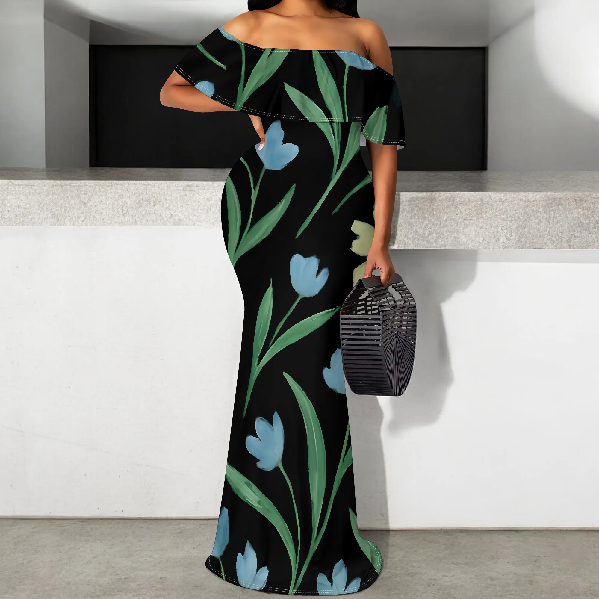 

Floral Off-Shoulder Maxi Dress Women's 2025 New Arrival S-3XL Casual Summer Dress